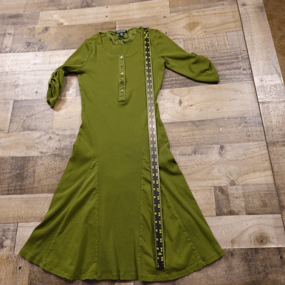 Lauren Ralph Lauren Women’s Ribbed Knit Dress Medium Olive‎ Green Button Front - Picture 6 of 11